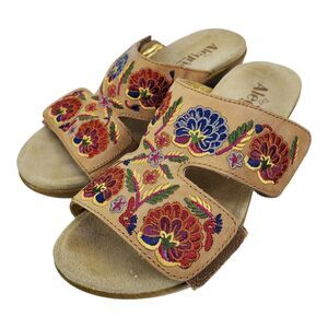 ALEGRIA Sandals Womens Size 38 US 7.5 Beige Leather Floral Adjustable LIN-647